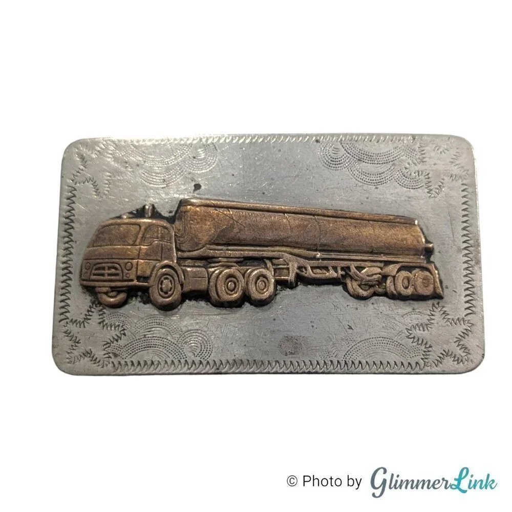 Vintage 18 Wheeler Fuel Truck Two Tone Nickel Silver Belt Buckle